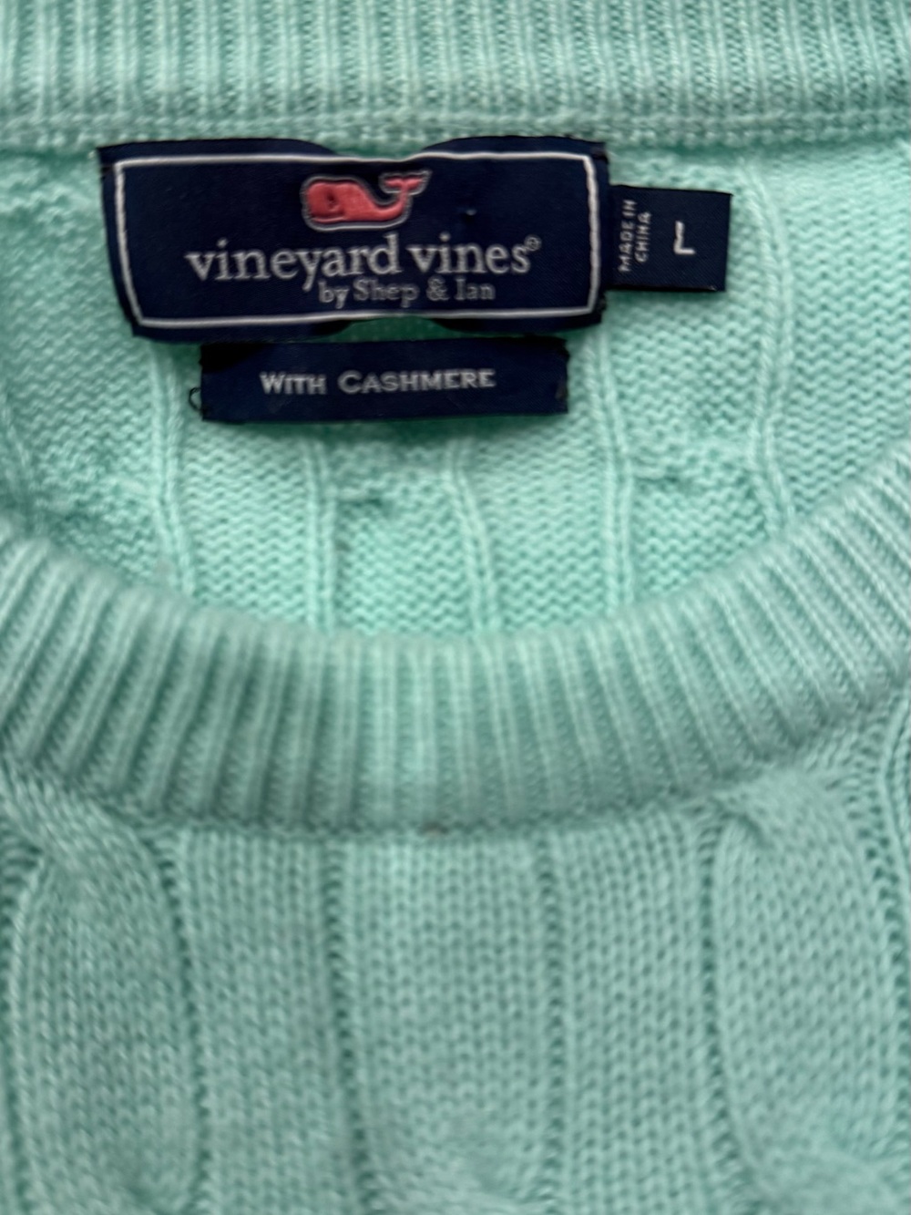 Vineyard Vines Mint Cable Knit Cashmere Merino Sweater Women’s L - Picture 4 of 5